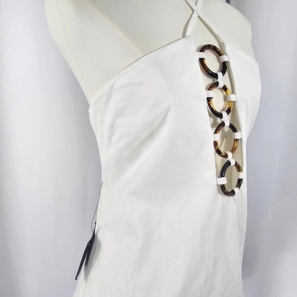 Lulus Women's White Tortoise Shell O Ring Cut Out Halter Top Size M NWTF - Picture 6 of 13